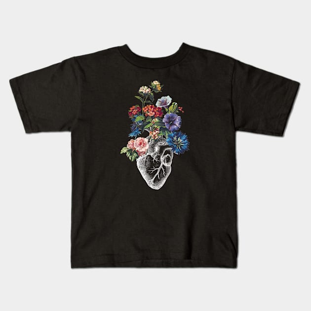 Floral Heart - White Kids T-Shirt by creativewrld